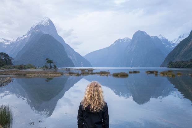 Picture of woman looking at Milford Sound