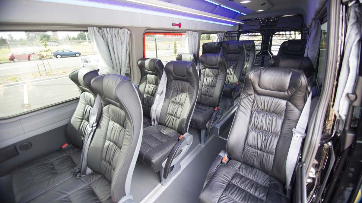 Interior of Wild Kiwi Tours bus