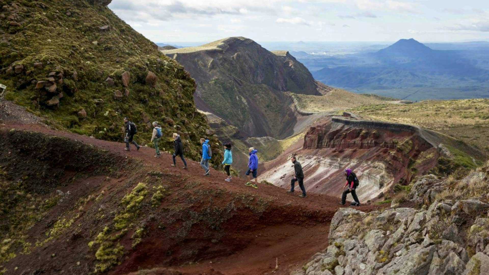 Group of people hiking Mount Tarawera