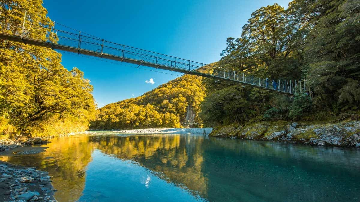 Walking bridge in Haast Pass in New Zealand