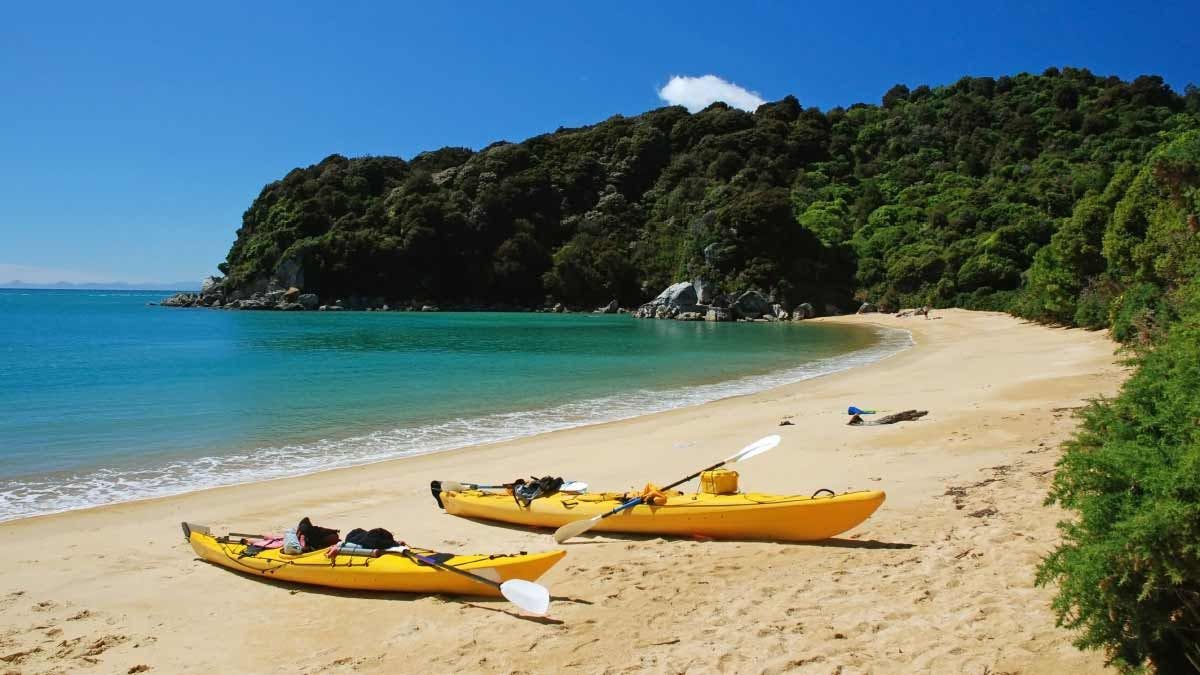 Kayaks on the beach at Abel Tasman National Park