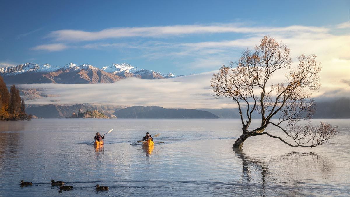 Two people kayaking on Lake Wanaka