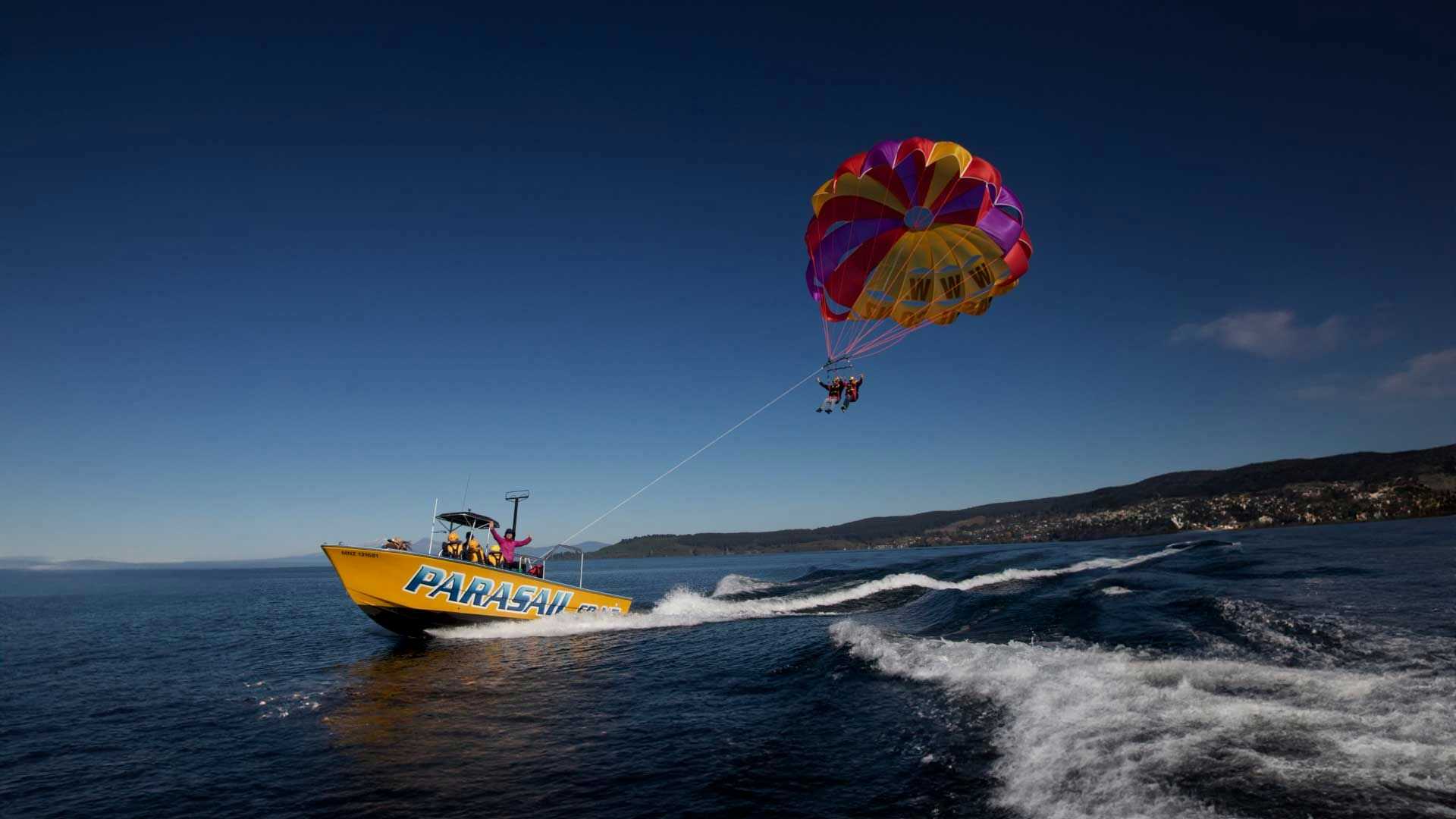 Parasailing on Lake Taupo in New Zealand